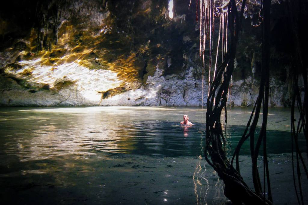 Swimming in a cenote in the Yucatán