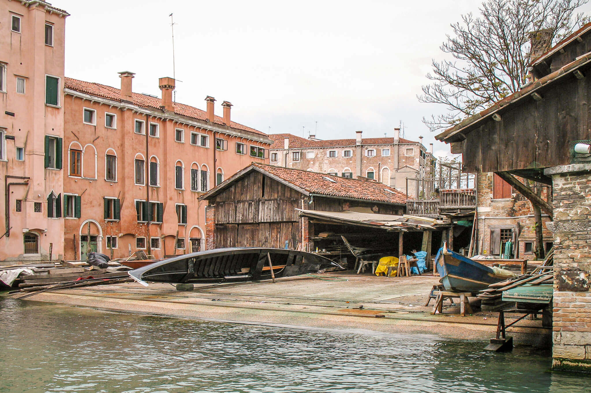 A gondola being repaired in Venice