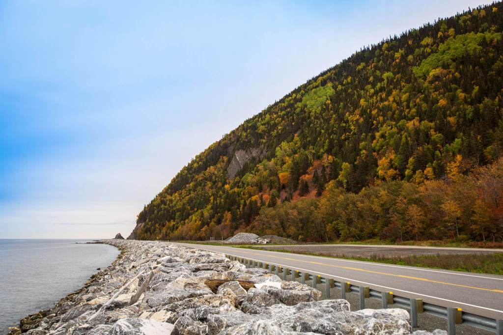 Highway 132 is nestled between the St. Lawrence river and the hilly terrain of the Gaspé peninsula