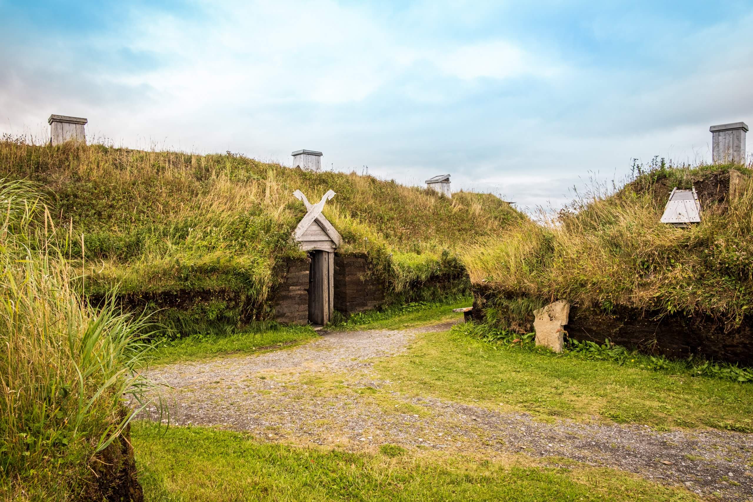Recreation of Viking dwellings at the L’Anse aux Meadows National Historic Site of Canada