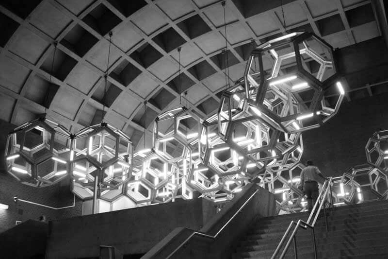 Namur subway station interior light installation
