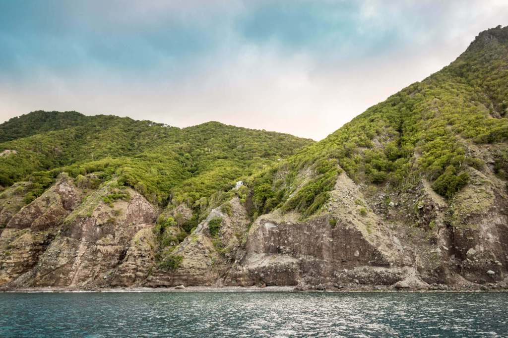 The rocky shore of Saba in the northeastern Caribbean