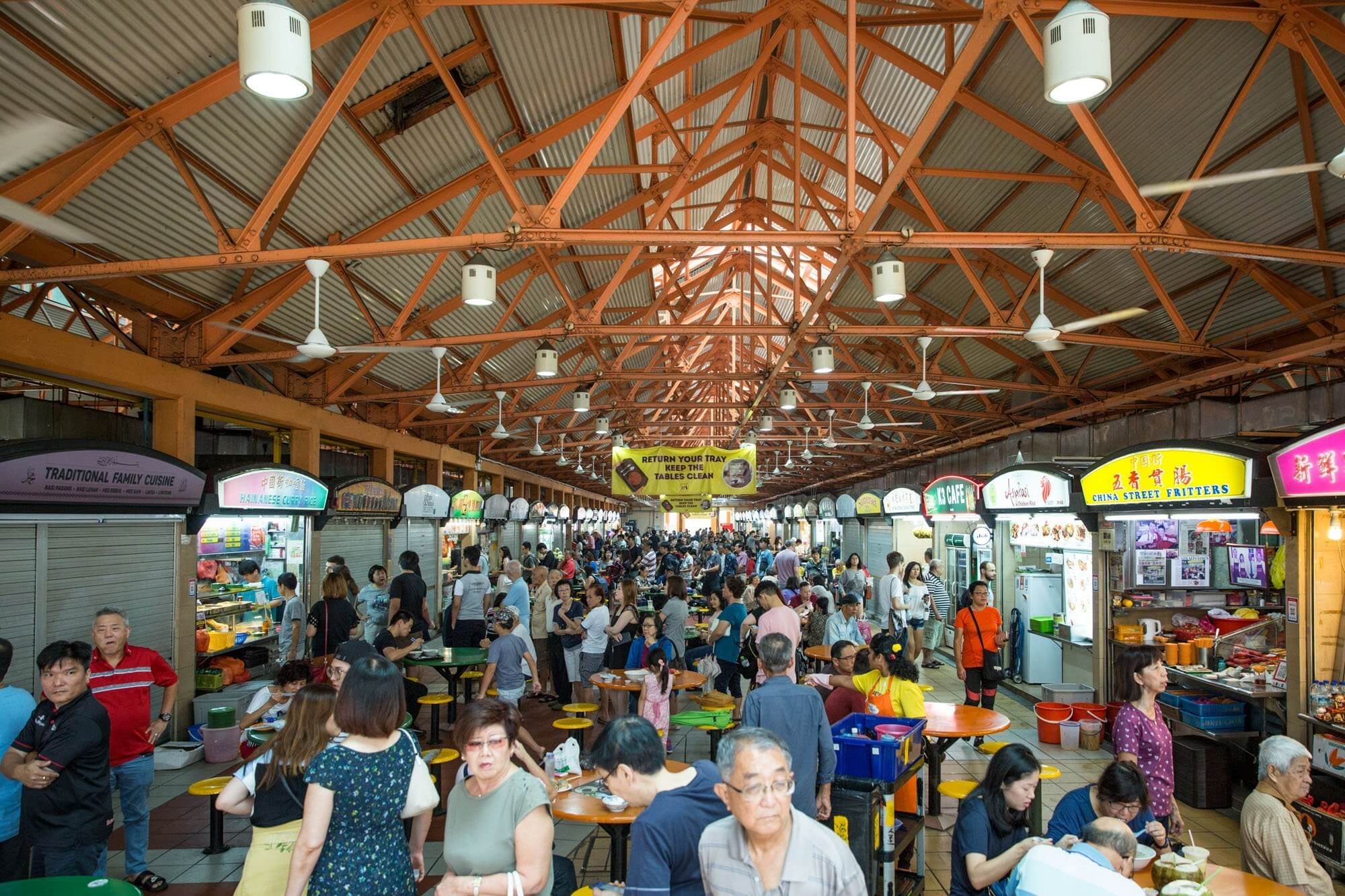 Hawker stalls inside the Maxwell Food Centre in Singapore
