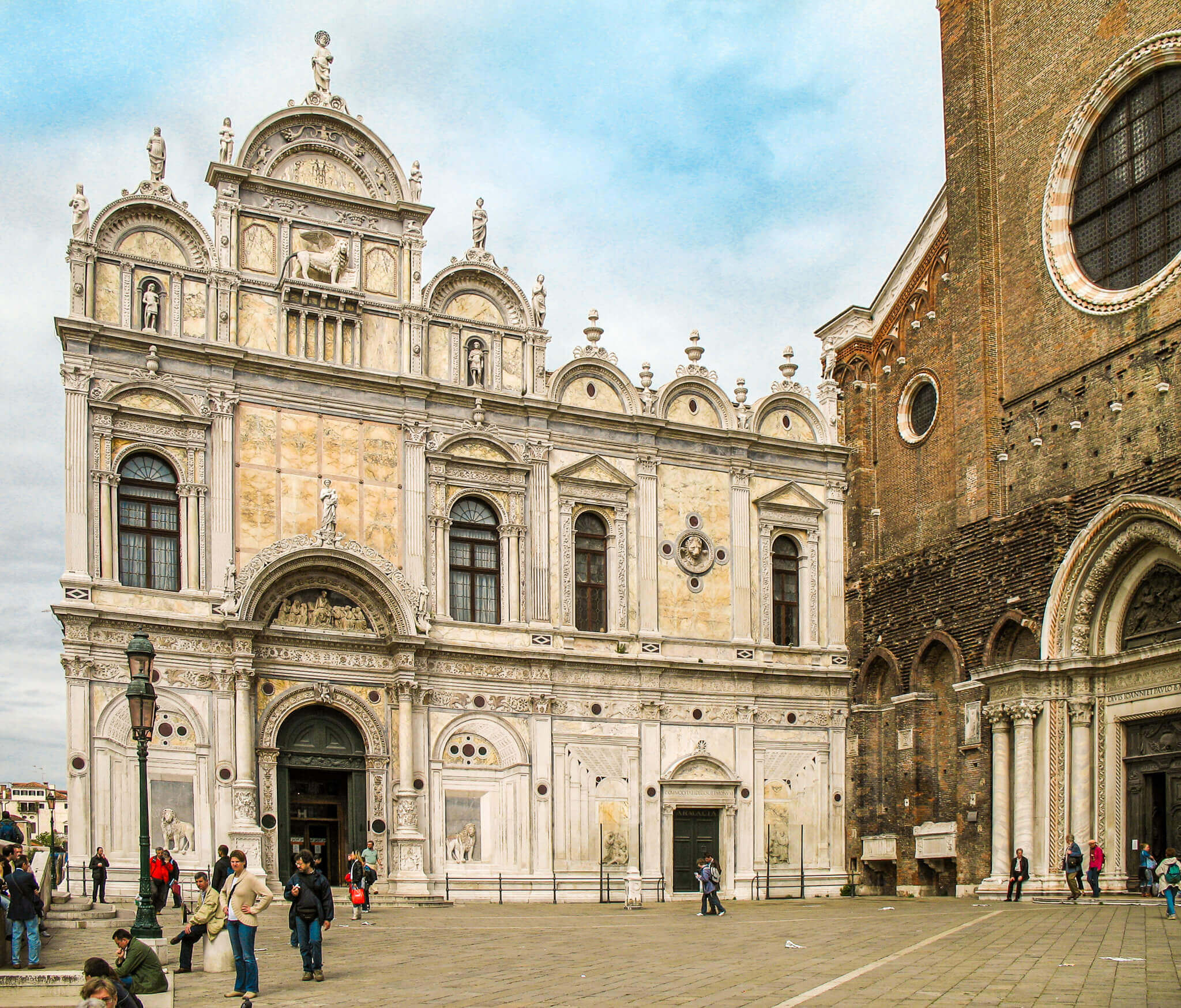 The Renaissance facade of the Ospedale, the civic hospital beside the Santi Giovanni e Paolo basilica