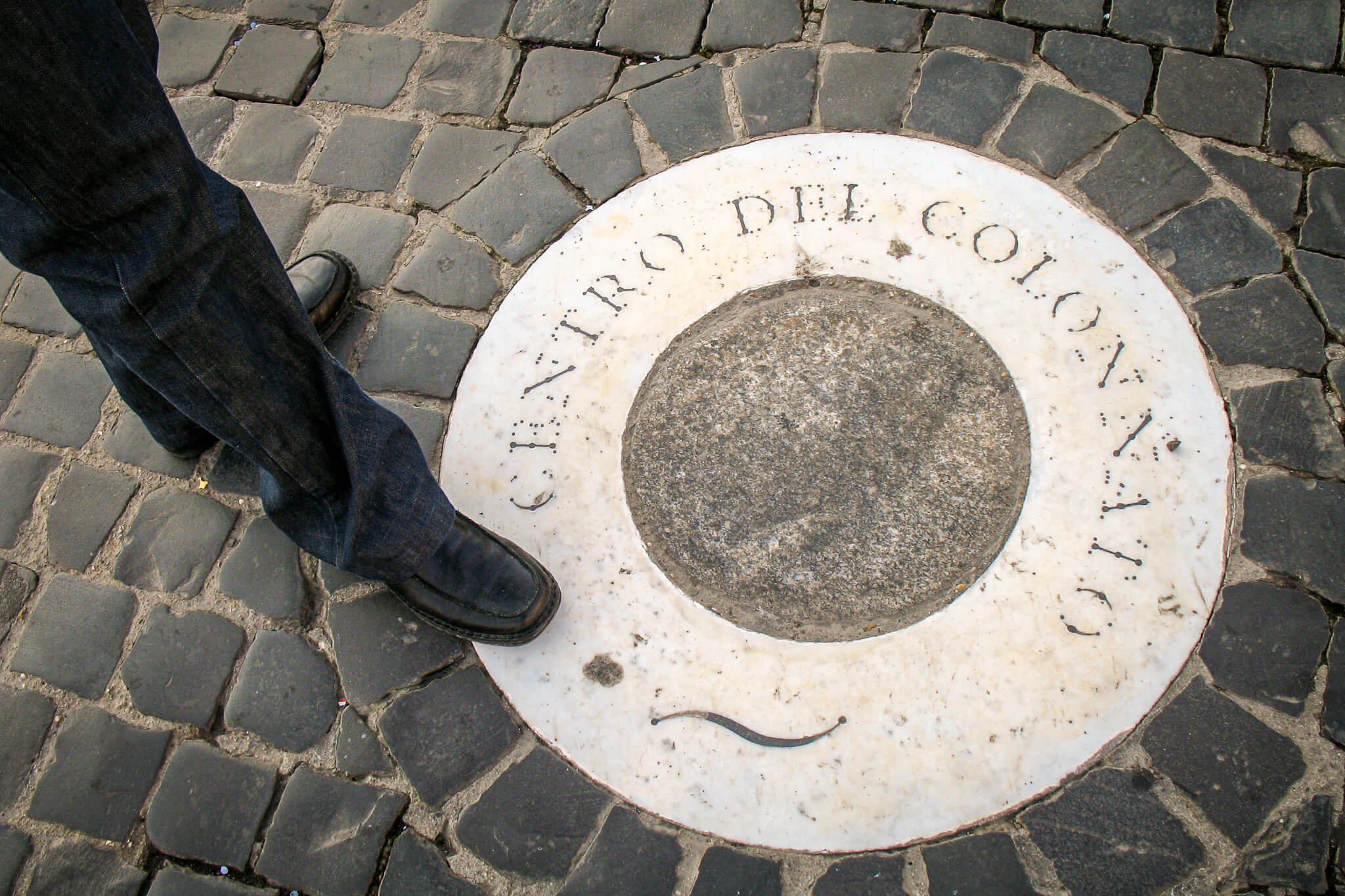 Stone marking the centre of the colonnade in Saint Peter's square
