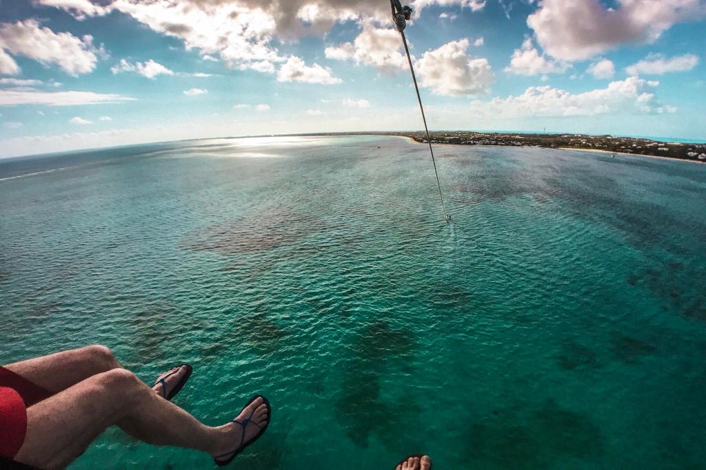 Parasailing over Providenciales, Turks and Caicos Islands