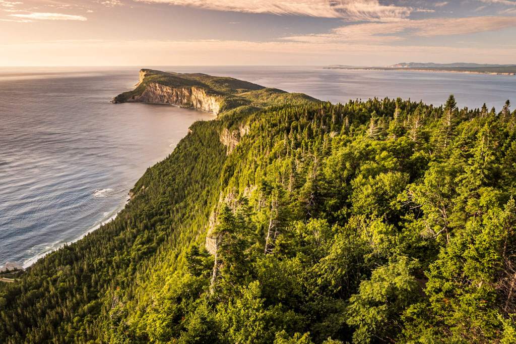 The view of Gaspé’s land’s end from the observation tower on Mont Saint-Alban
