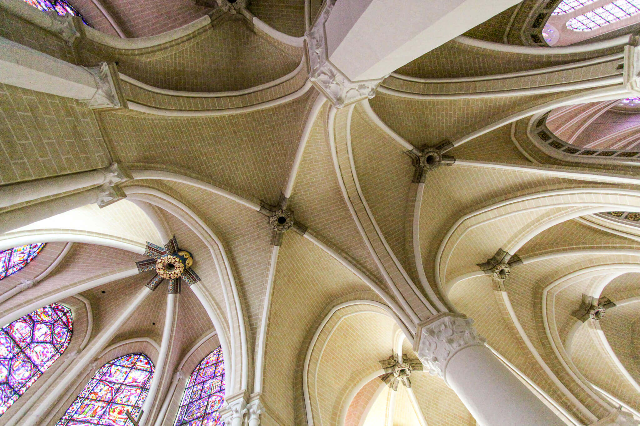 The elaborate Gothic vaulting inside the Chartres Cathedral