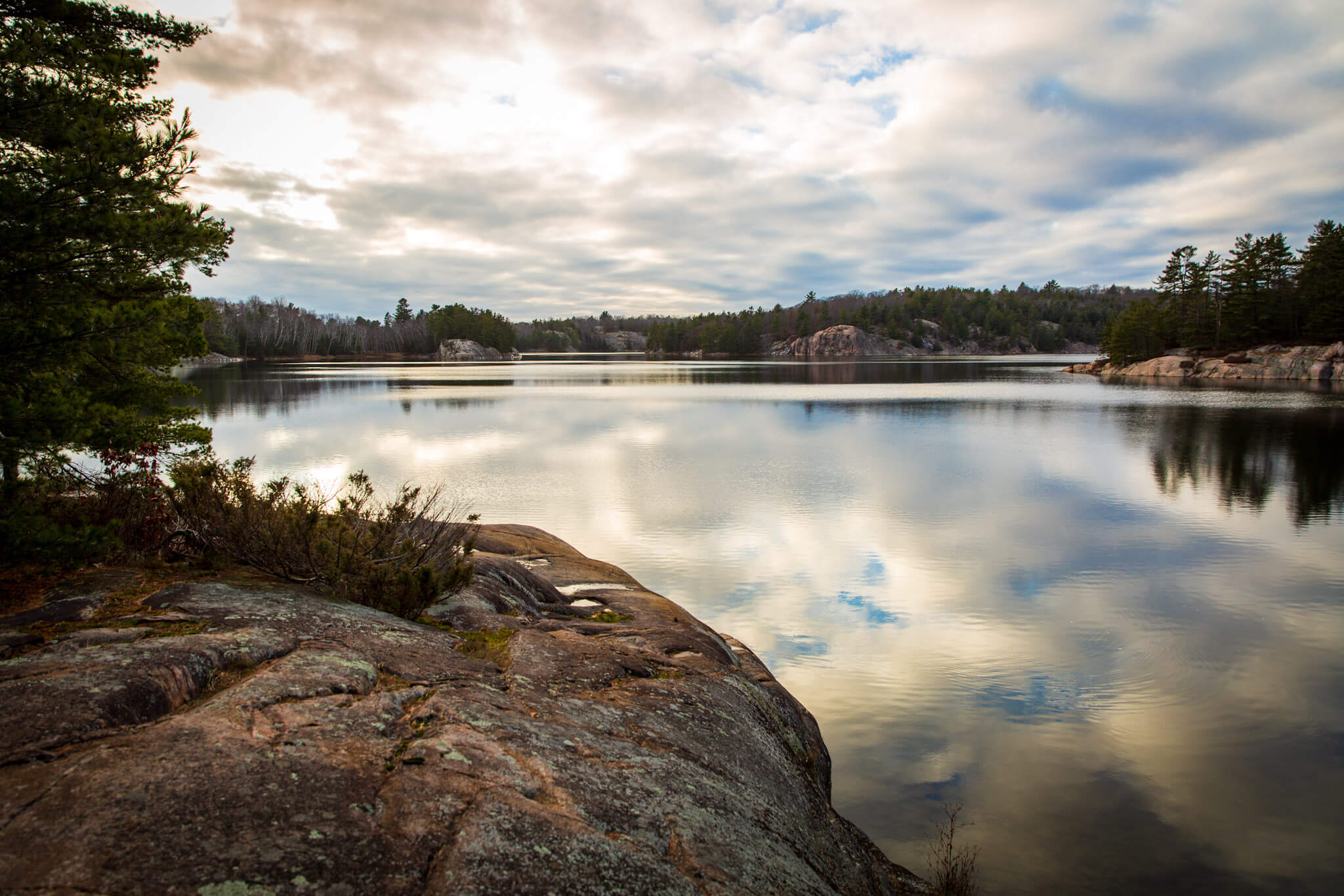 View of George Lake from campsites in Killarney Provincial Park