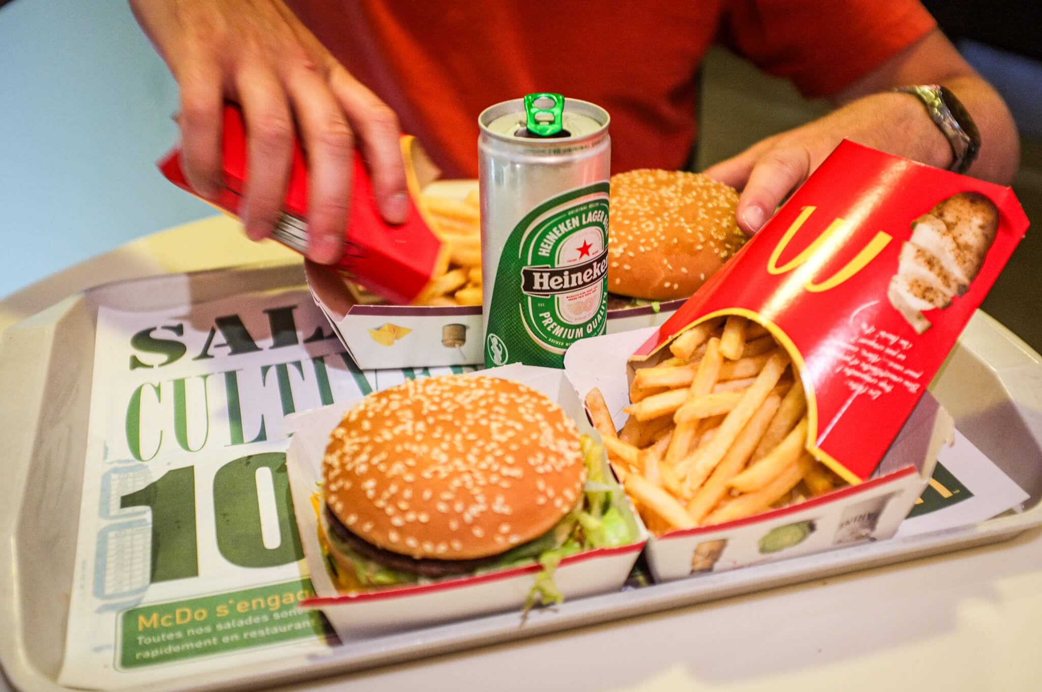 Big Mac and Heineken beer at McDonald's in Paris