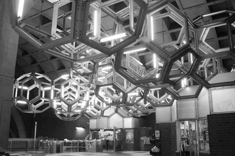 Namur subway station interior light installation