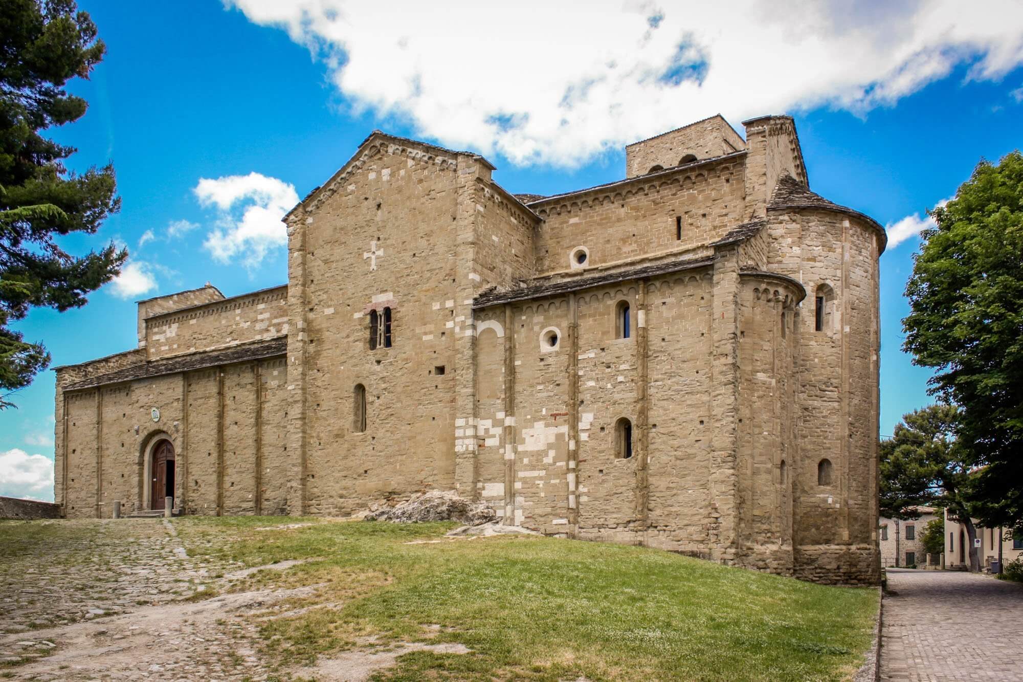 The exterior of the cathedral in San Leo, Le Marche, Italy