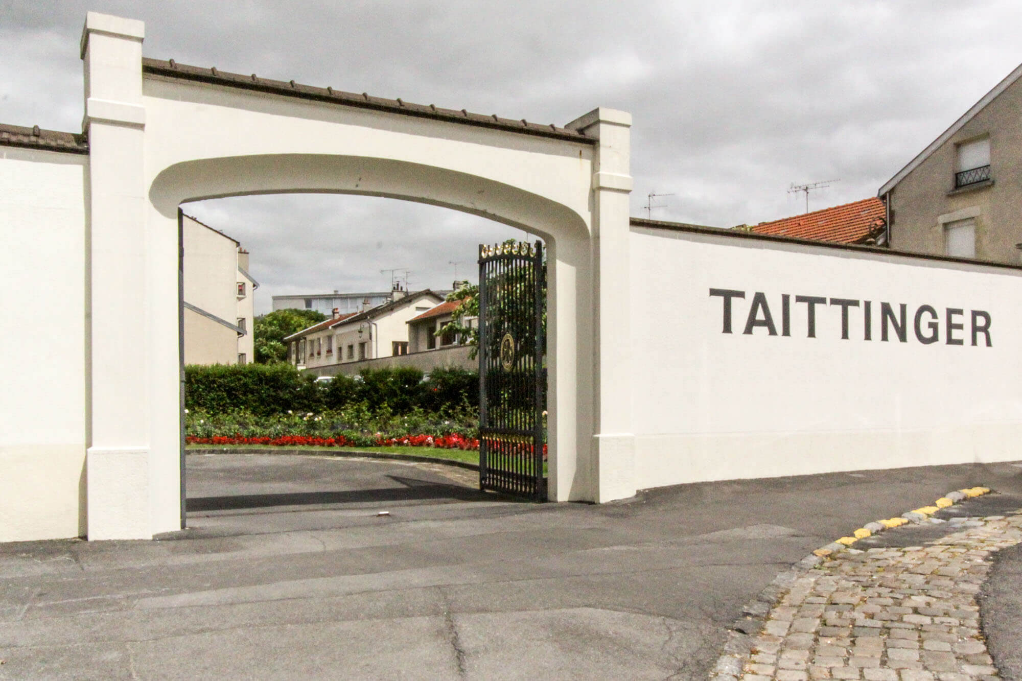 The entrance to the Taittinger Champagne house in Reims, France