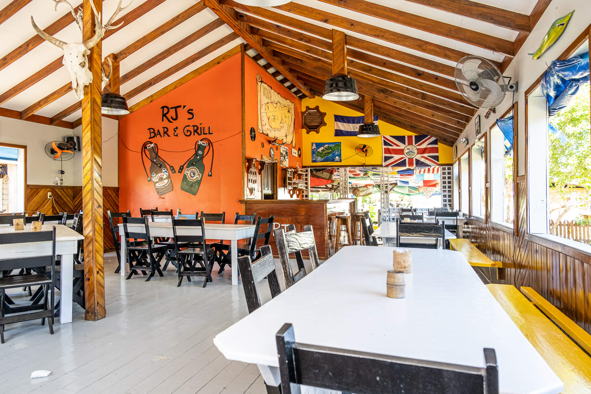 Inside RJ’s Bar & Grill in Utila