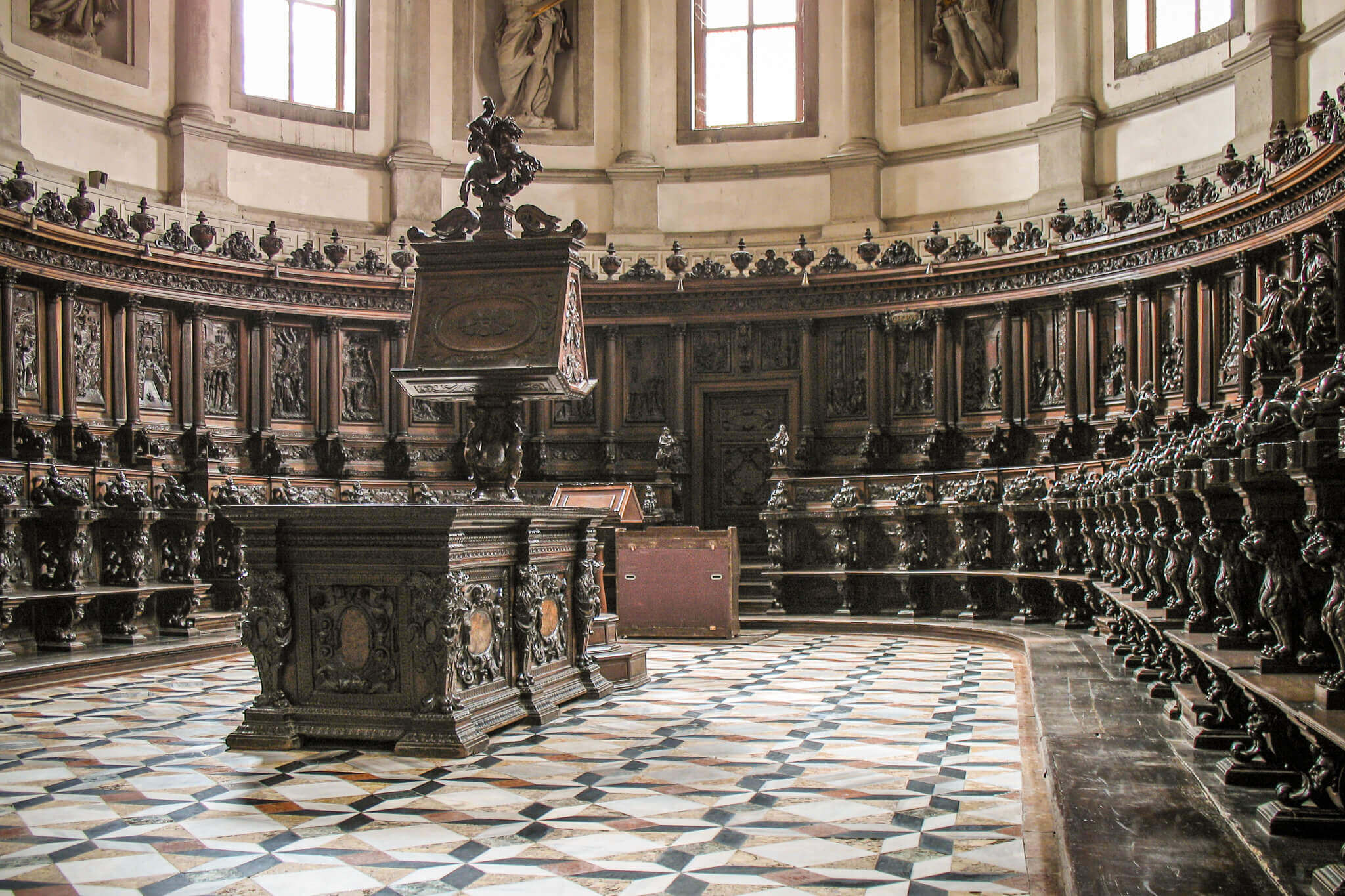 The ornate choir at San Giorgio Maggiore in Venice