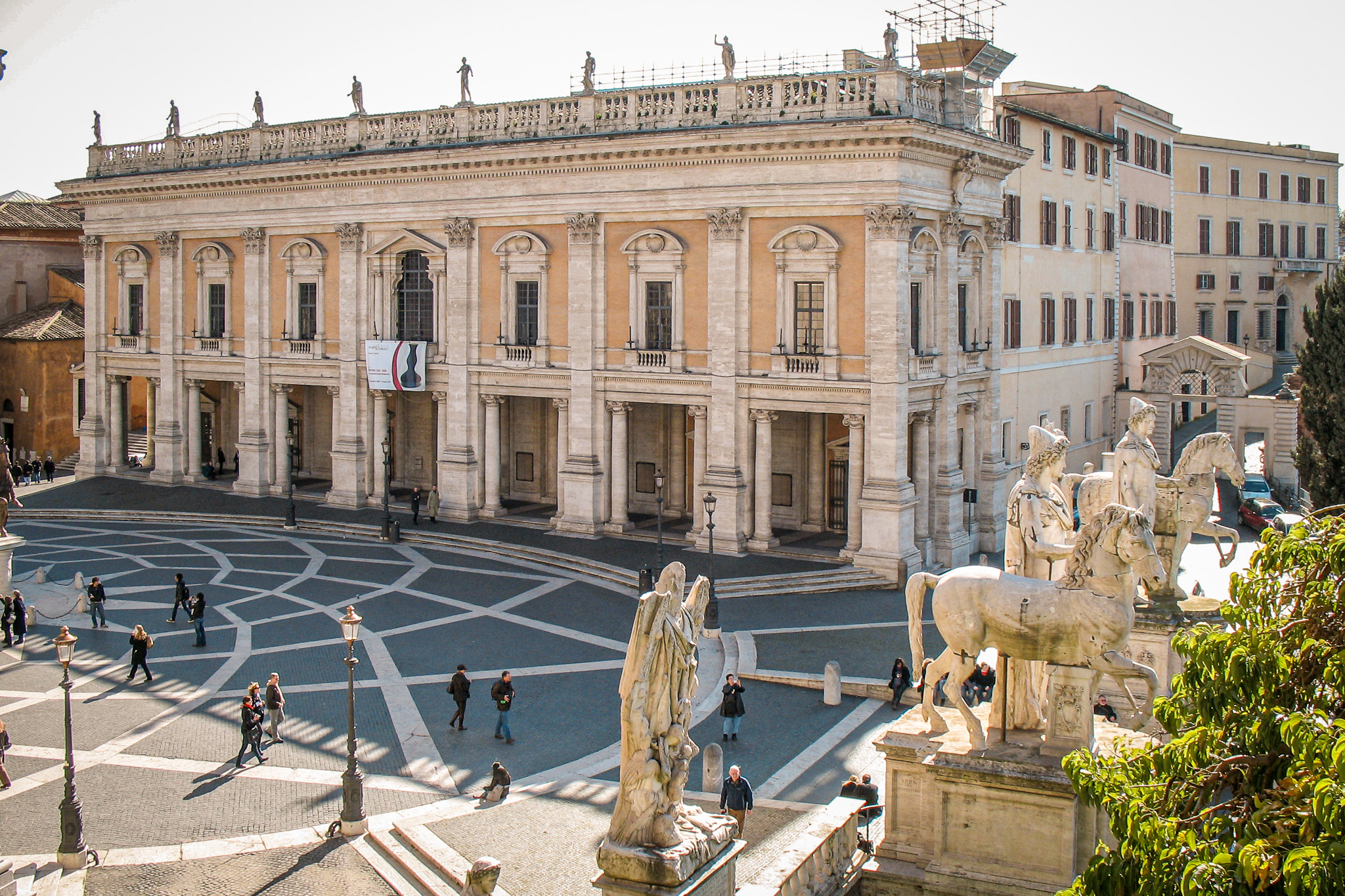 Michelangelo's Piazza del Campidoglio and Palazzo dei Conservatori building of the Capitoline Museums in Rome