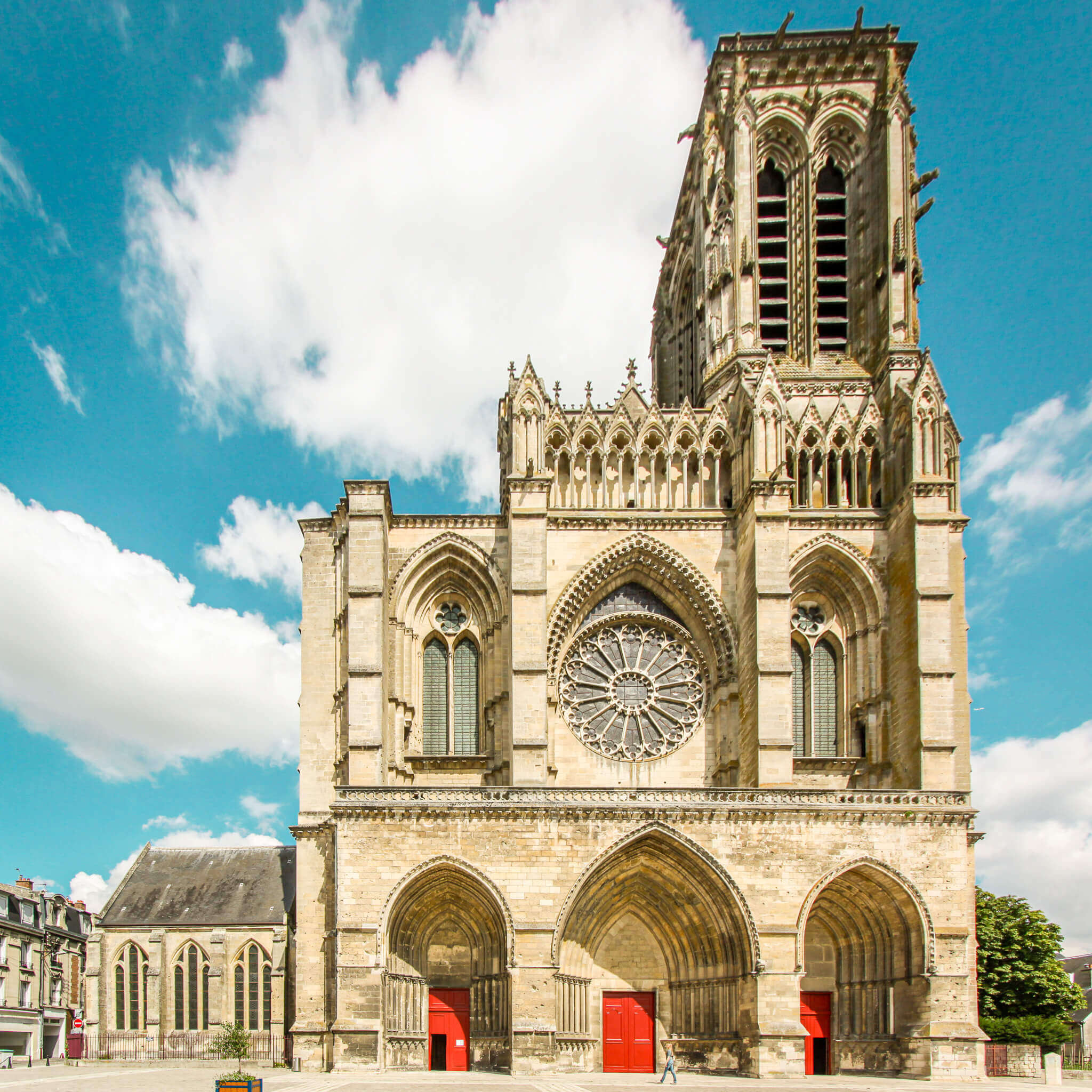 The Soissons Cathedral, officially Saint-Gervais and Saint-Protais Cathedral, a 12th century Gothic cathedral in Soissons, France