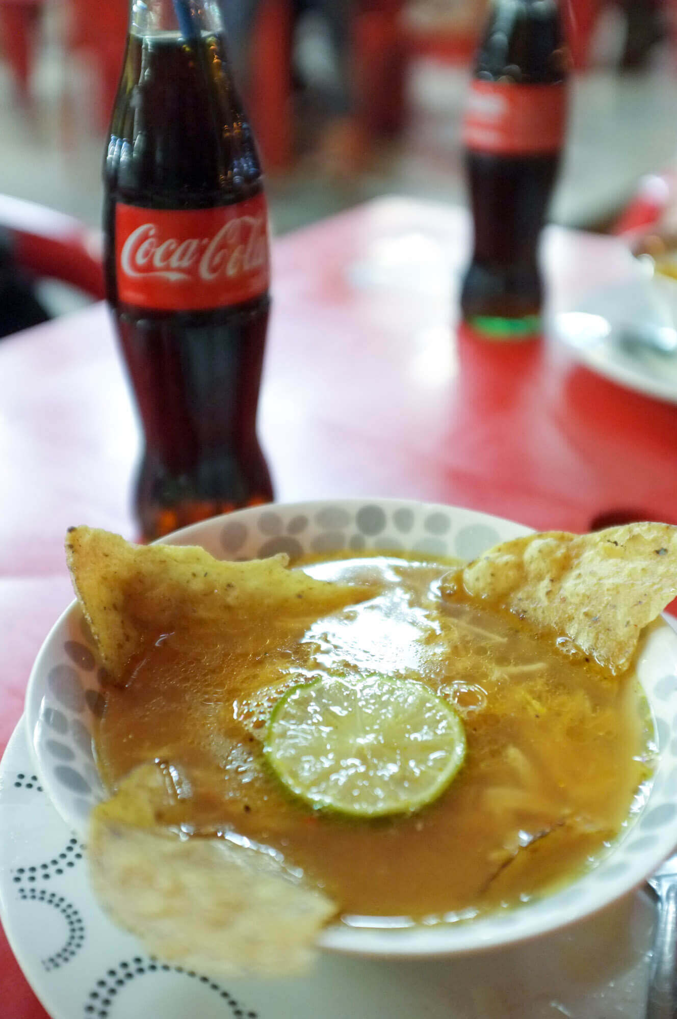 The classic Yucatecan soup, sopa de lima, at Santa Ana food market in Mérida, Mexico
