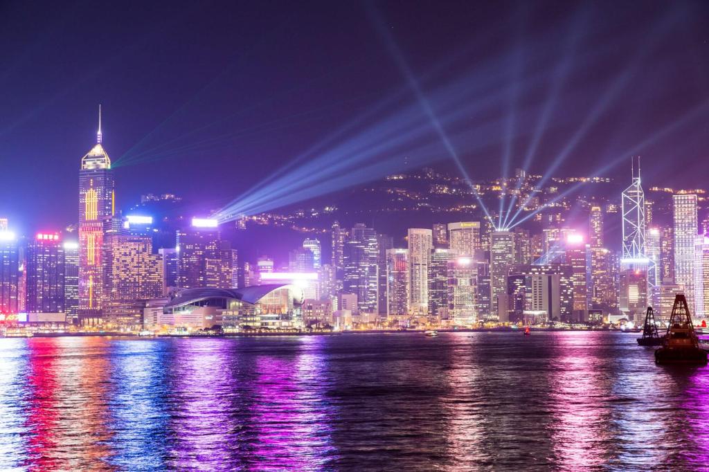 The Hong Kong skyline during the Symphony of Lights show
