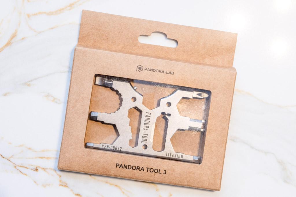 The Pandora Tool v3 scuba multitool in its retail packaging