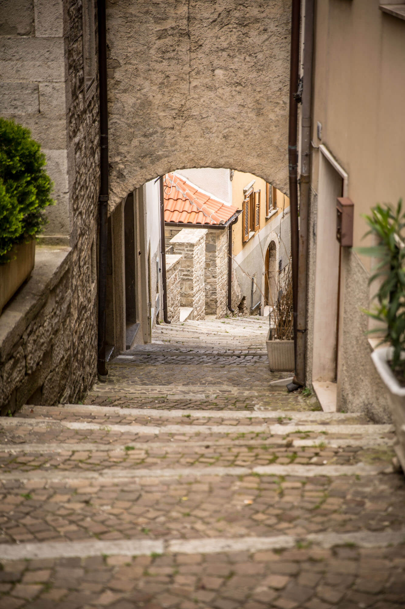 A quaint stone path in Agnone, Molise, Italy
