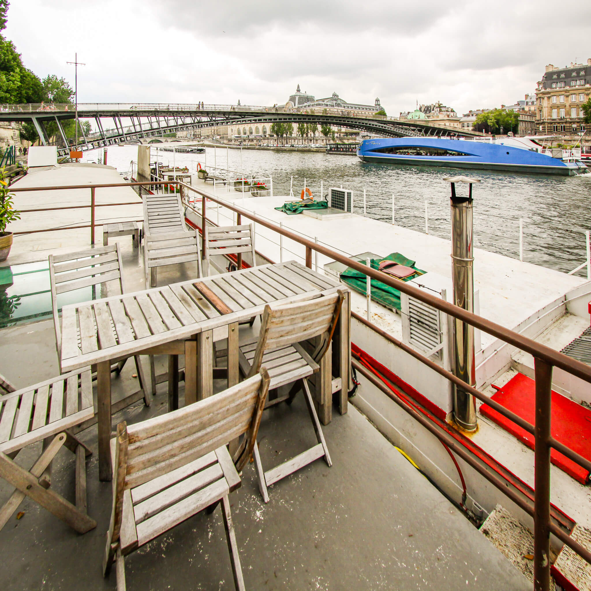 The terrace on the top of our houseboat in Paris
