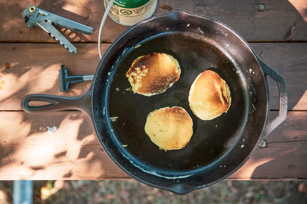 Cooking pancakes on a Lodge 12-inch cast iron skillet