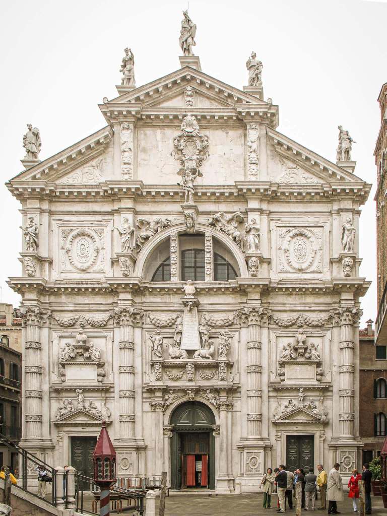 The ornate Baroque facade of the San Moisè church in Venice