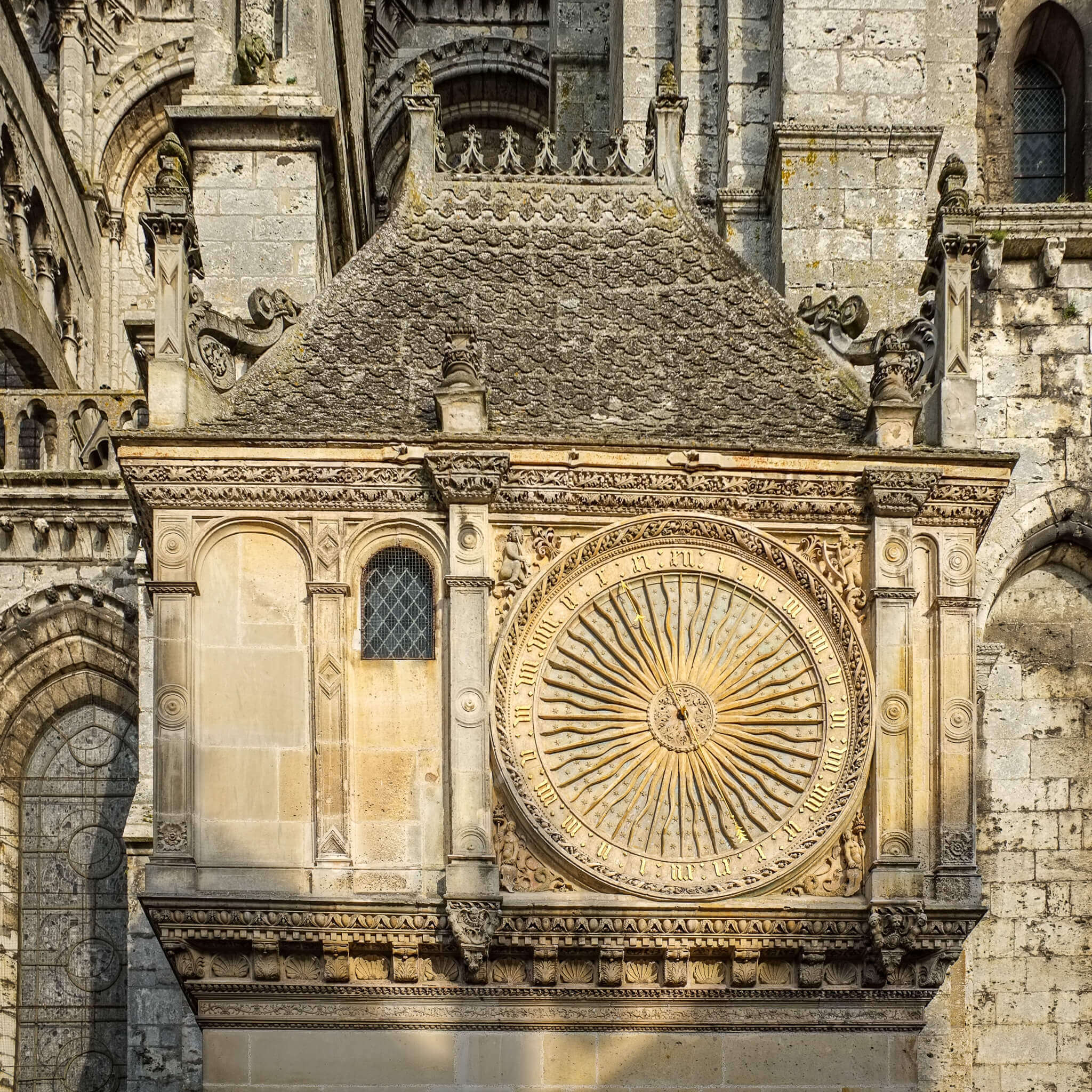 The astronomical clock on the side of the Chartres Cathedral