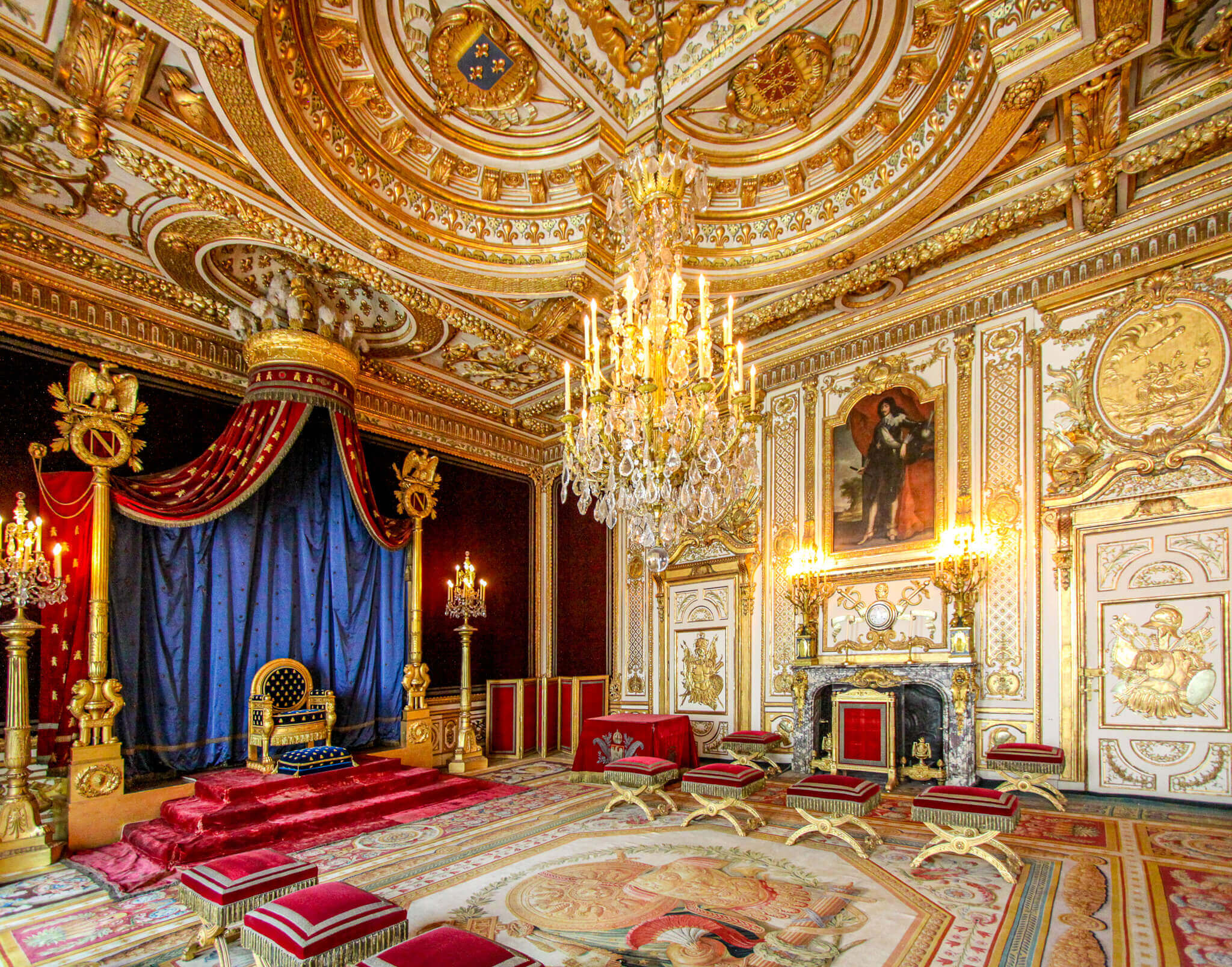 Napoleon's throne room in Fontainebleau castle was the former bedroom of the Kings of France from Henri IV to Louis XVI