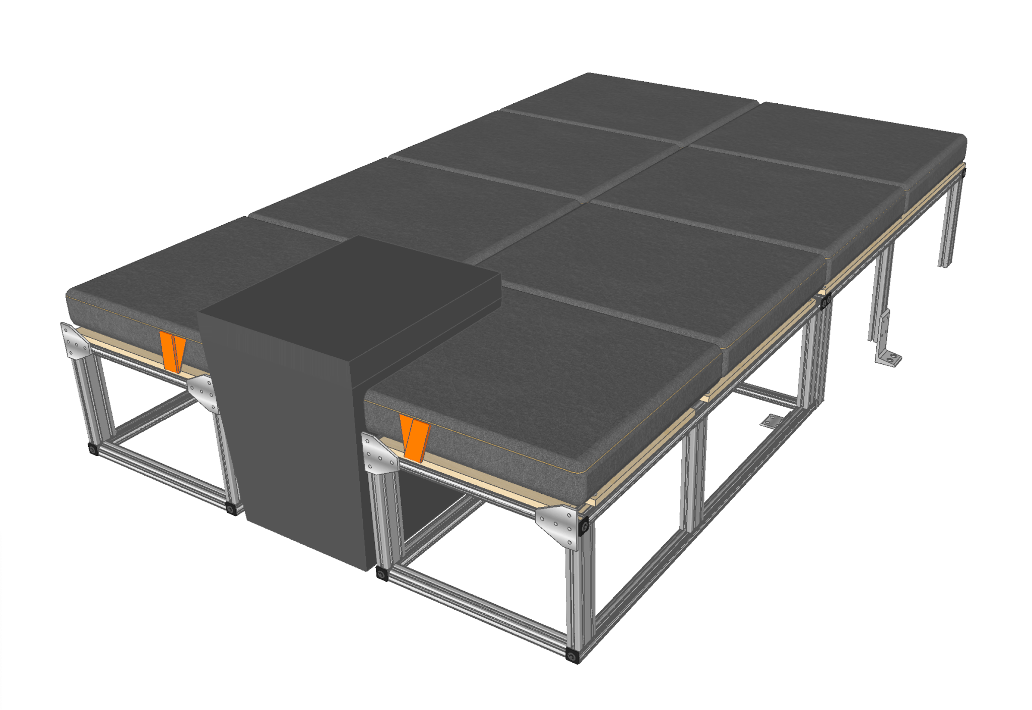 T-slot aluminum Transit Connect sleeping platform with folding mattresses