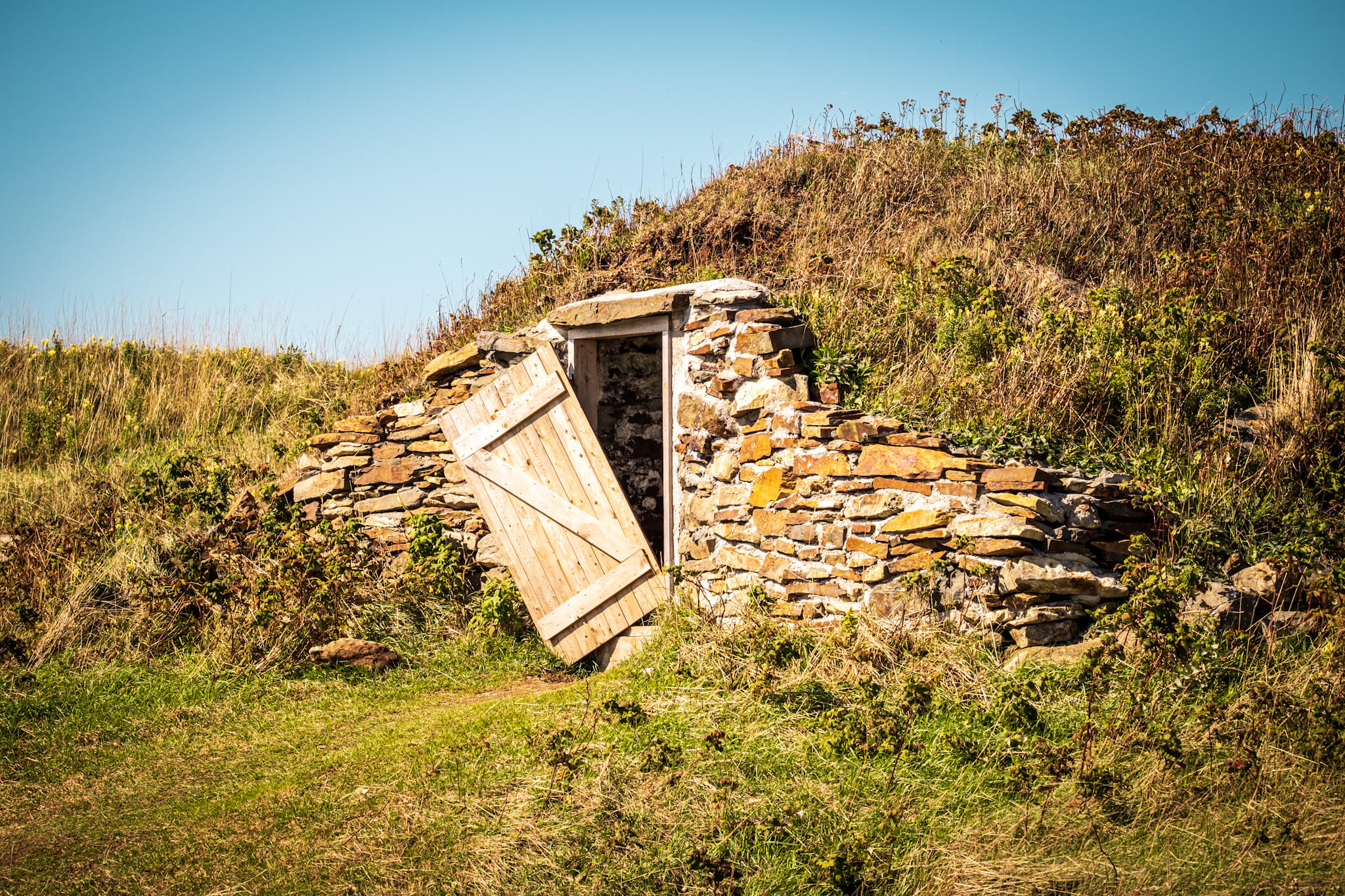 A root cellar built into a hill in Elliston, Newfoundland