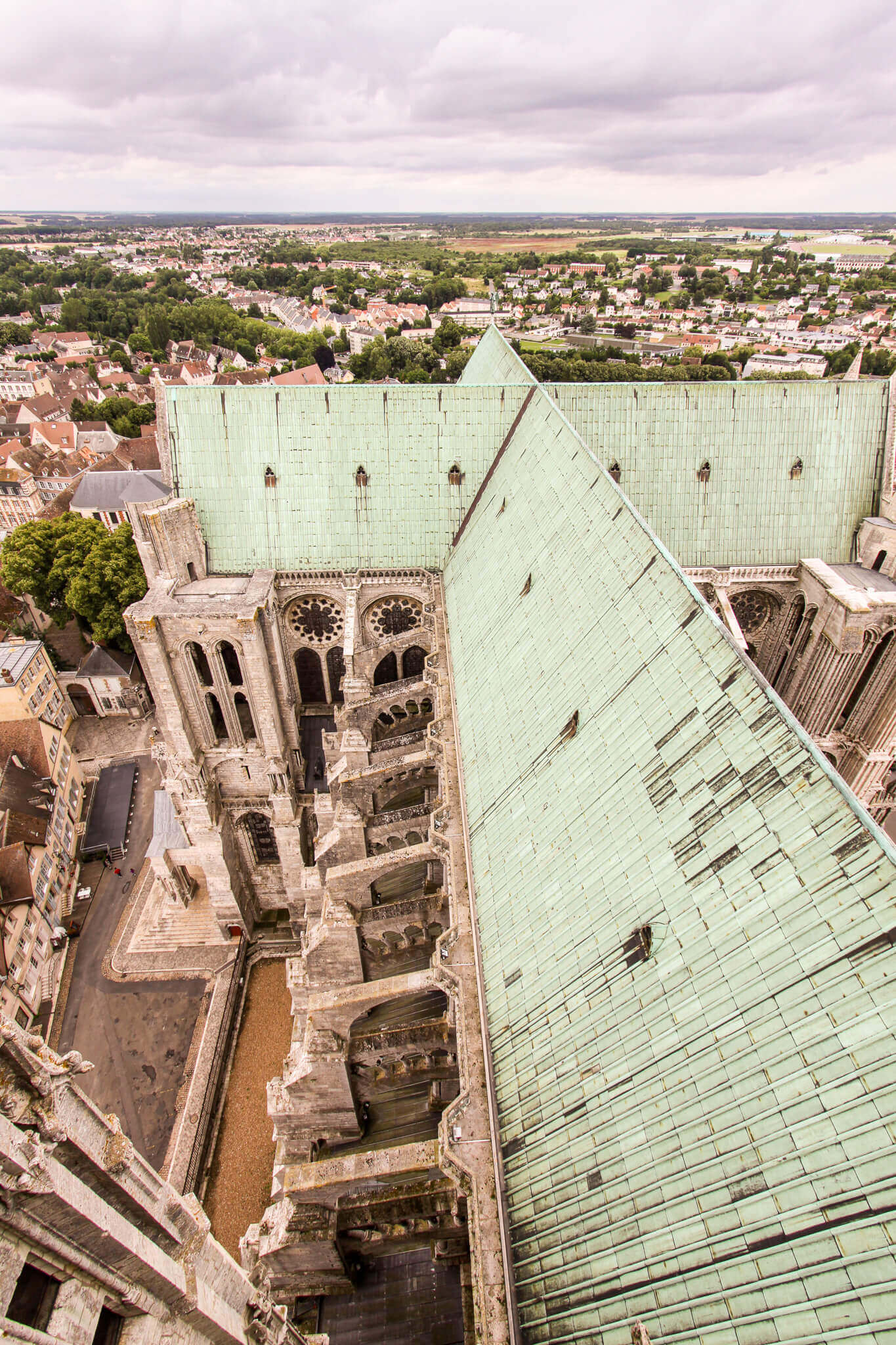 The roof of the Chartres Cathedral as seen from the bell tower