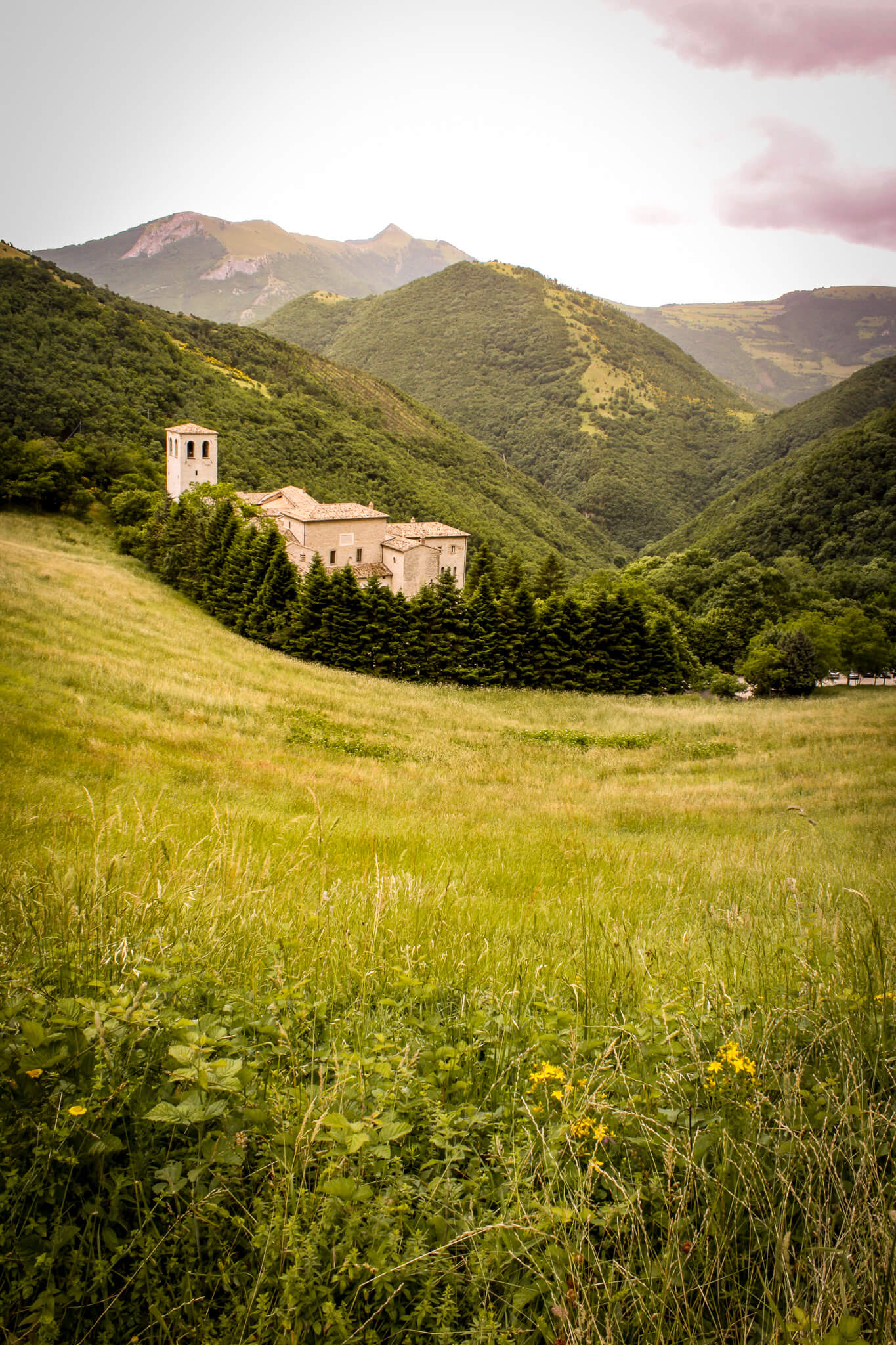 The Fonte Avellana Monastery nestled in the rolling hills