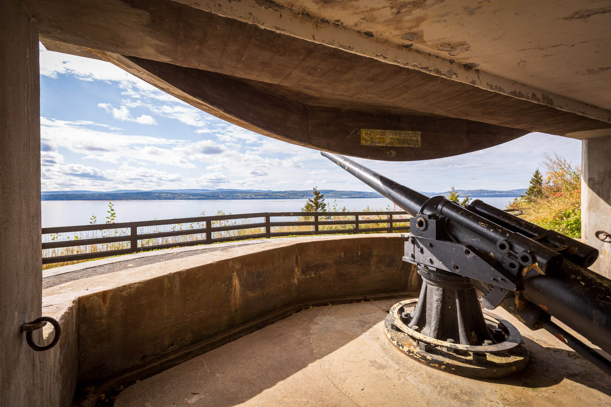 One of two coast defence guns at Fort Peninsula that protected Gaspé Bay during World War II