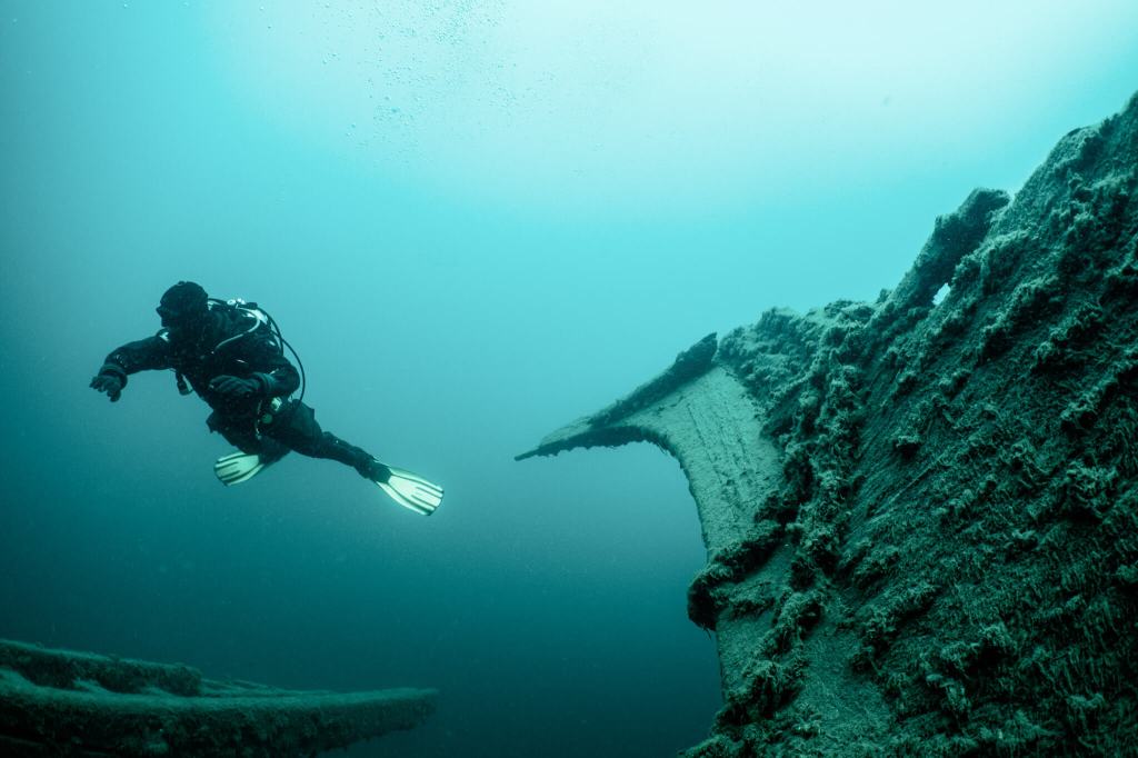 The bowsprit of the Philo Scoville wreck in Tobermory