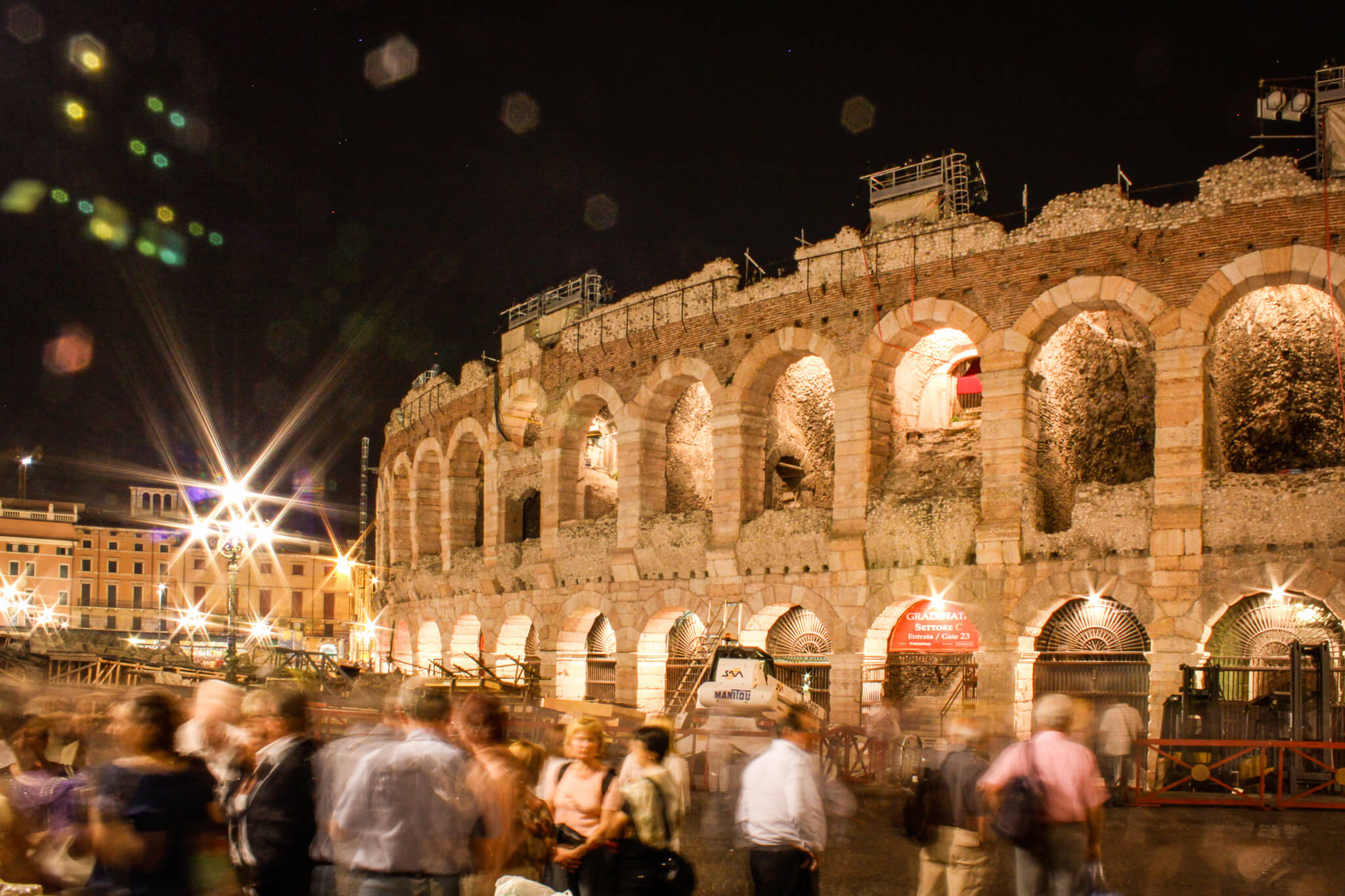 The Verona Arena at night after an opera performance