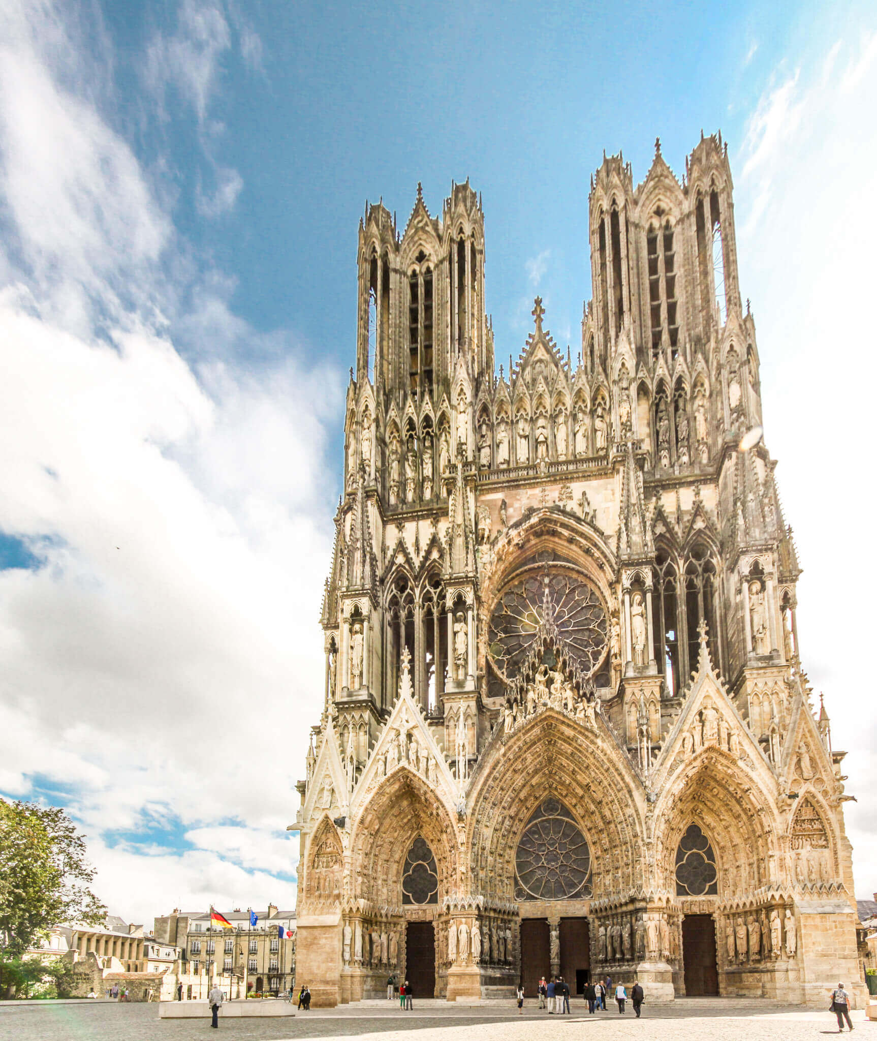 The High Gothic facade of the Reims Cathedral