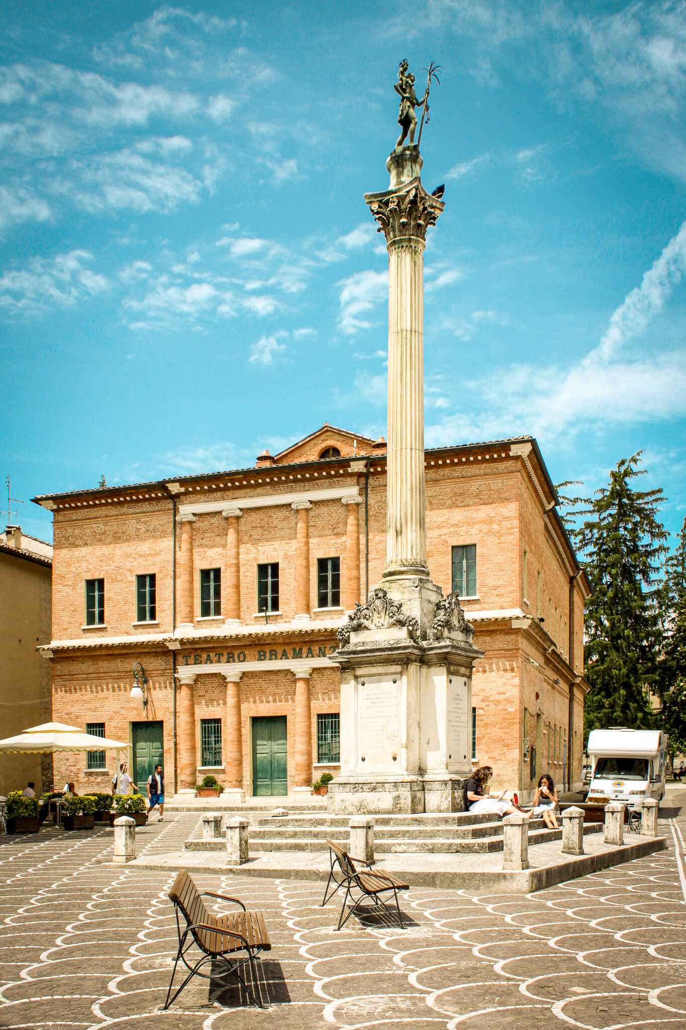 The obelisk in Piazza San Cristoforo in Urbania, Italy
