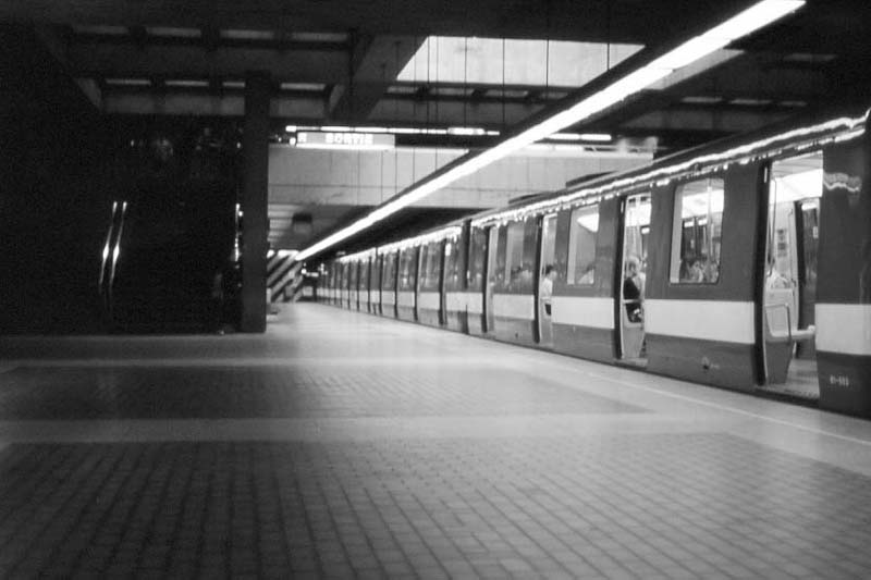 Langelier subway station interior with open train