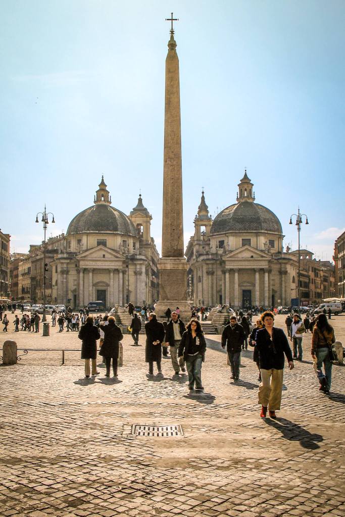Piazza del Popolo with the Egyptian obelisk and churches of Santa Maria in Montesanto and Santa Maria dei Miracoli