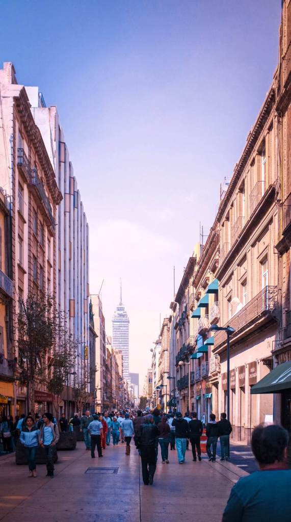 Looking down Calle Madero to the Torre Latinoamericana in Mexico City